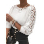 New White Sweater Women V Neck/ Lace Stitching Sleeves