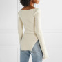 Side Split Knitted Women's Sweater Square Collar Long Sleeve Sweaters