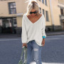 Warm Pullover Women Knitted Sweater /Female V-Neck Long Sleeve Loose Sweater Knitted