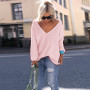 Warm Pullover Women Knitted Sweater /Female V-Neck Long Sleeve Loose Sweater Knitted
