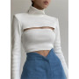 High Turtle Neck White Cropped Sweater