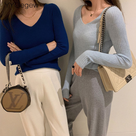 Basic V-neck  Sweater Pullover /Women's Slim Knitted Sweater Long Sleeve Badycon