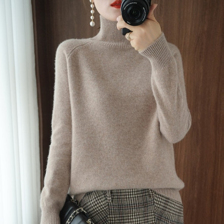 Women Turtleneck Wool Sweater Knitted Pullllover Sweater