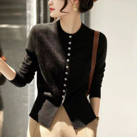 Elegant Women O-Neck Cotton Cardigan /Slim