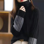 High Collar Loose Casual Patchwork Sweater Top Women