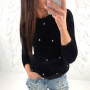 Sweater Top Chic Women Pure Color Beaded