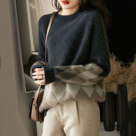 Diamond Long-sleeved Rabbit Fur Sweater/Slim Woman