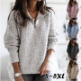 Women Sweater Zip Turn Down/ Collar Long Sleeve Solid Pullover