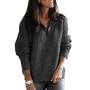 Women Sweater Zip Turn Down/ Collar Long Sleeve Solid Pullover