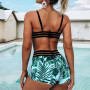 Tropical Print Halter Bikini Swimsuit