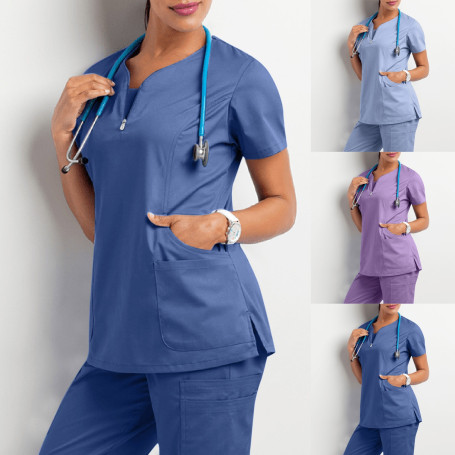 Medical Clothes For Women/Women's Short Sleeve V-Neck Pocket Care Workers