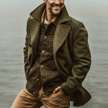 Wool Outerwear Men/Turn-down Collar Double Breasted Overcoat