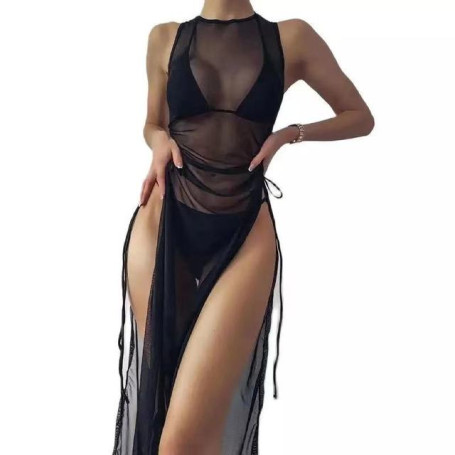 3 Pieces Set Turtleneck Swimwear Female Transparent Swimsuit Cover Up