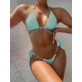 Rhinestone Chain Decor Triangle Bikini Swimsuit Women /Two Piece Swimwear