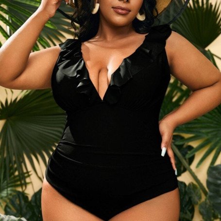 Plus Size One Piece Swimsuits For Women Ruffled Tummy Control