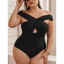 Black Off Shoulder Plus Size Swimsuit Women