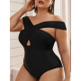 Black Off Shoulder Plus Size Swimsuit Women