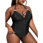 Black Plunge Sexy Plus Size One piece Women's Swimsuit