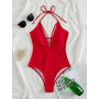 Red Plunge V Neck Bathing Suit Women