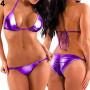 Women\'s Fashion Metallic Bikini Top + Bottom Beachwea/Stripper Wear