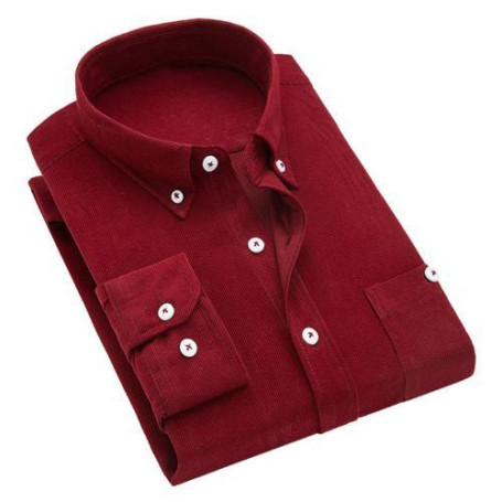 Men Vintage Shirt Corduroy Casual Slim Long Sleeve
