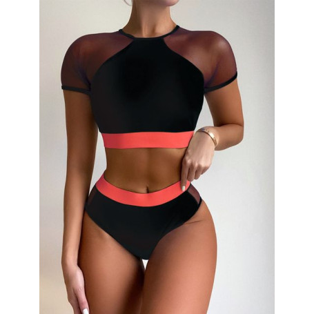 Sexy Bikini Women High Waist / Short Sleeve 2-Piece Swimwear