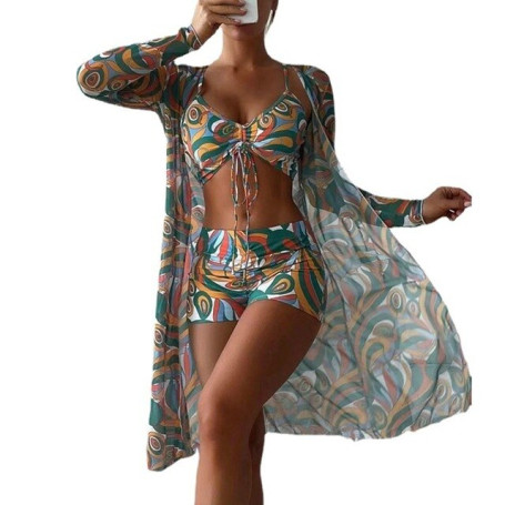3 Piece Sexy Floral Bikini Set Cover Up