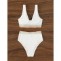Swimsuit Women Solid High Waist Bikini Set V-neck Swimwear