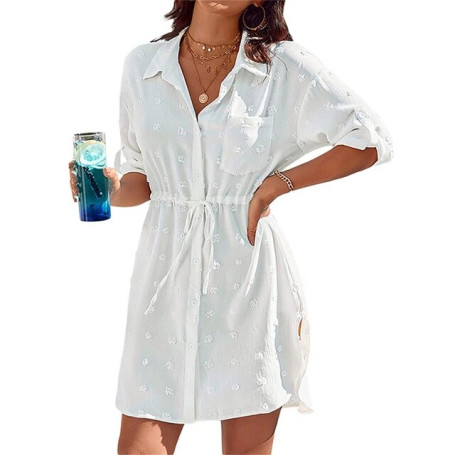 Bikini Cover-Ups Solid Half Sleeve/Beach CoverUp