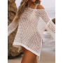 Long Sleeve Hollow Out Top Crochet Knitted Beachwear