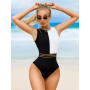 Black And White Patchwork Bikini One-pieces Swimsuit