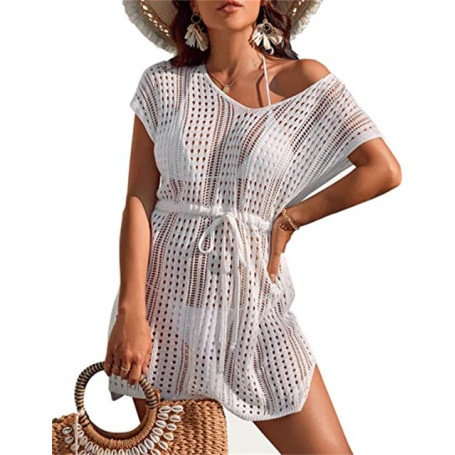 Women Short Sleeve Beach Knitted Cover-Ups