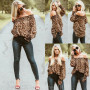 Sexy Style Women Leopard Shirts Off Shoulder long sleeve Blouse