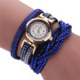 Women Rhinestone Watch Braided Leather Bracelet