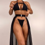 Women's 3 Piece Swimsuit Set /Swimsuit Halter Bikini Bra Side Tie Thong Fron