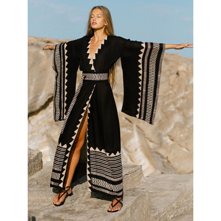Beach Kimono Women Summer Super Wide Sleeve Self Belted Wrap Dresses