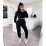 Women 2 Piece Running Sets Fall Spring Solid Sportswear Long Sleeve Cropped Hoodies+Jogger Pants Plus Size