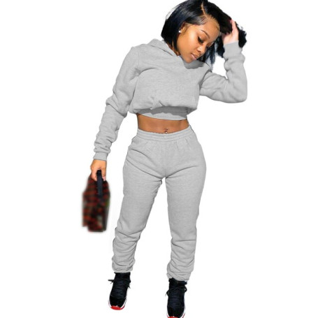 Two Pieces Running Sets Women's Tracksuit Long Sleeve Hoodies Crop Top+Sweatpants