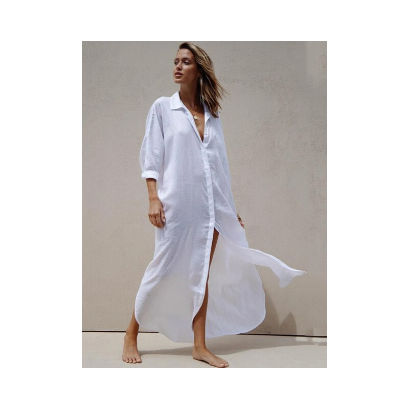 Women Beach Dresses White Shirts Summer Loose Swimsuit Cover Up