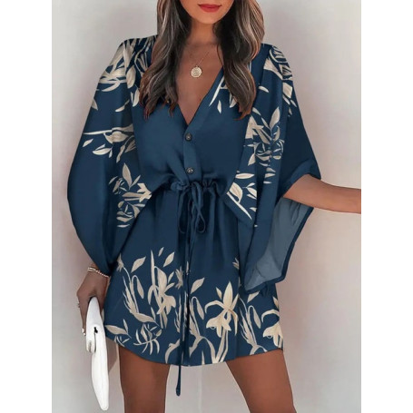 Casual Drawstring Tie-Up Mini Loose Dress /Summer Dress