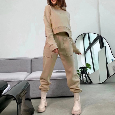 Casual Fleece Sport Outfits Pants Sweatshirts with Hood