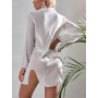 Women Bikini Cover Up Sexy Beach Cardigan Transparent Sheer Solid Long Sleeve Lapel Button Closure Loose Female Shirt Dress