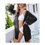 Women Bikini Cover Up Sexy Beach Cardigan Transparent Sheer Solid Long Sleeve Lapel Button Closure Loose Female Shirt Dress