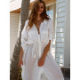 Beach Dress Women White Shirt Tunic Turn Down Collar Summer  Swimsuit Cover Up for Swimwear