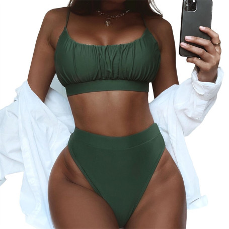 Bikinis Set Summer Swimwears Spaghetti Strap Bikini Tops + High Cut Bottom Bathing Suit