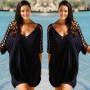 Plus Size Women's Casual Sexy Short Sleeve Loose Hollow Out Lace Up Backless Dress
