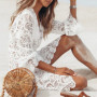 Deep V Neck Lace Beach  Swimwear with Cover Up