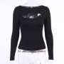 Fashion Sexy Women Hollow Out Slim Fit Long Sleeve Casual Round Neck Sweatshirt