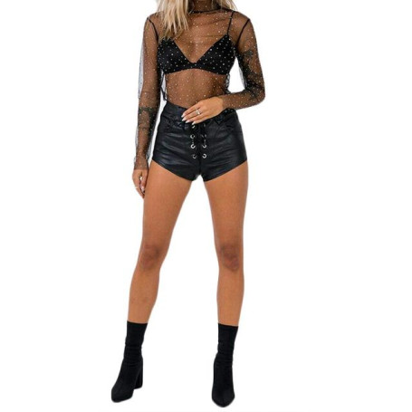 Women  O-Neck Sparkle Tee Tops Sexy Clubwear