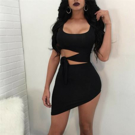 Women Sexy Dress Hollow Out High Waist Package Hip Dress Evening Party Dress
